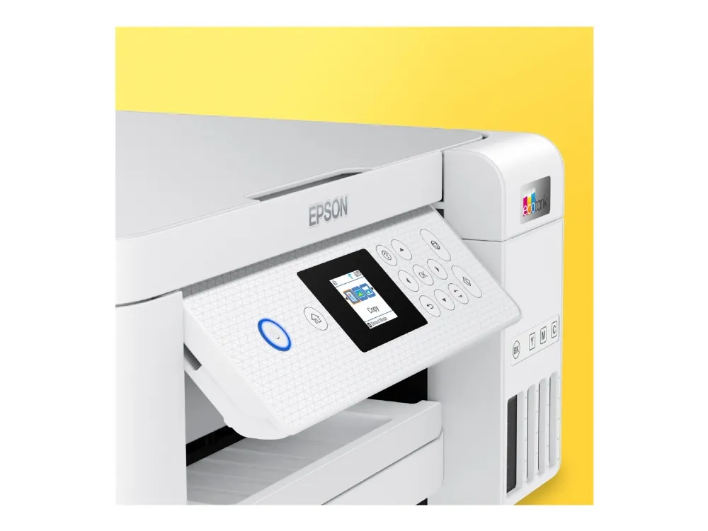 Epson EcoTank ET-2856 - Multifunktionsprinter - farve - blækprinter - kan genopfyldes - A4 (medie) - op til 10.5 spm (udskriver) - 100 ark - Wi-Fi, USB - hvid