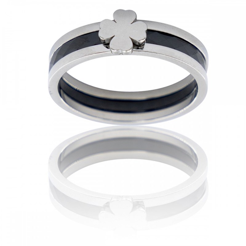 Bague Femme Céramique Acier Trêfle
