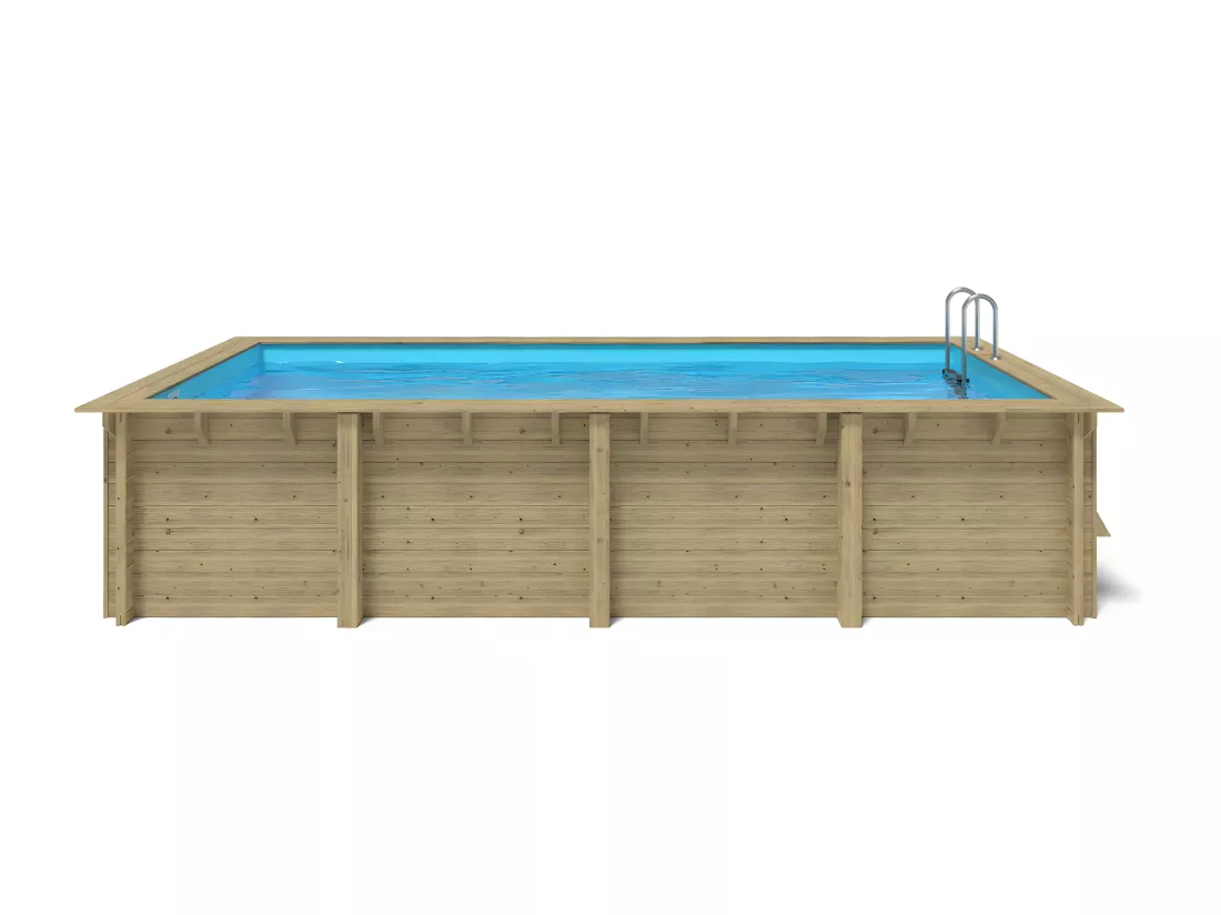 WATERCLIP - Piscine bois FSC rectangulaire 620 x 300 cm - Autoclave IV - Liner 70/100 - Rainurée languette + Filtration 11m3/h + Echelle - ELLY