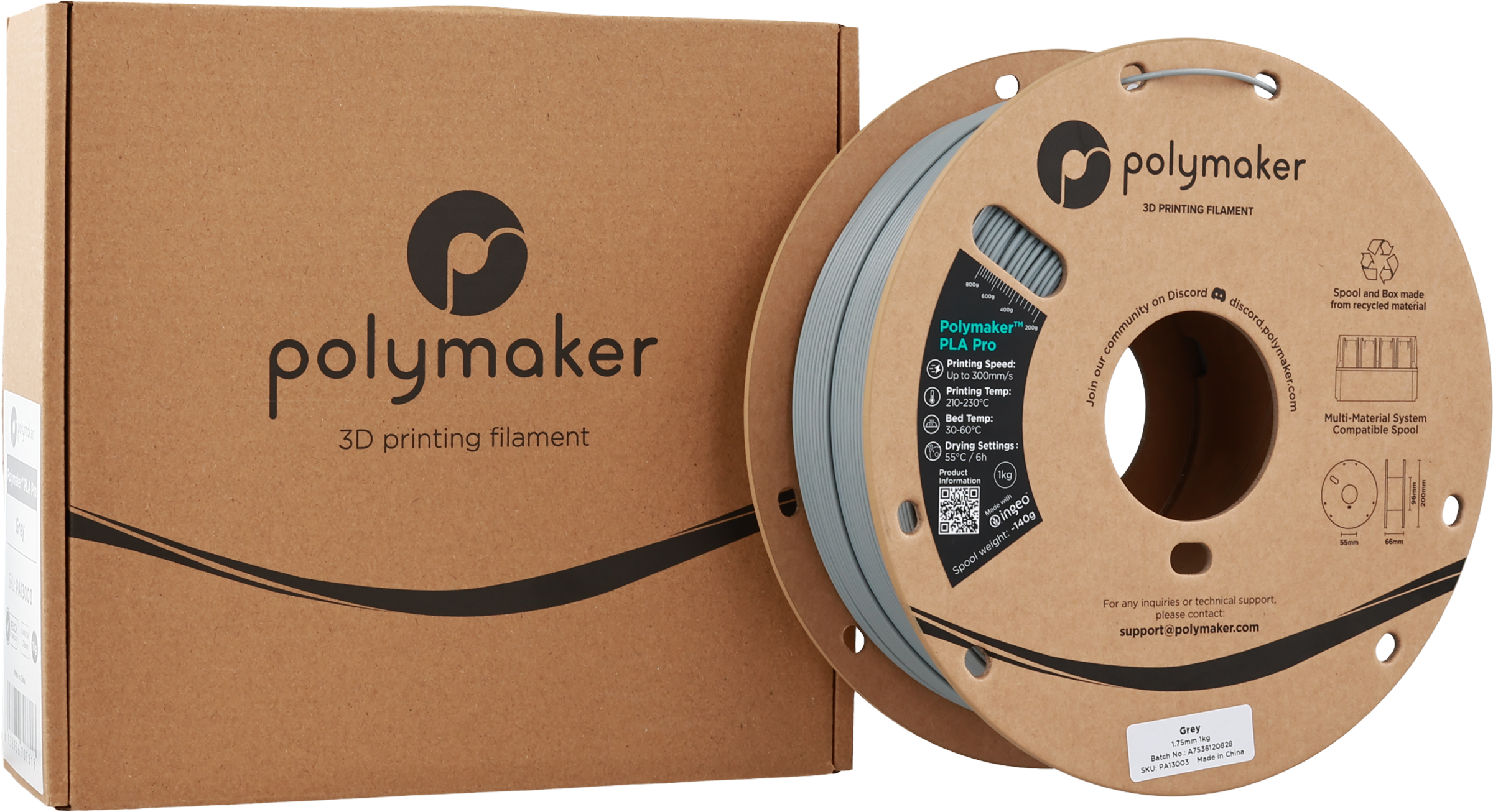 Polymaker  PLA Pro Grey, 1,75 mm / 1000 g    Neue, verbesserte Formulierung: Hochleistungs-High Speed-PLA in Grey