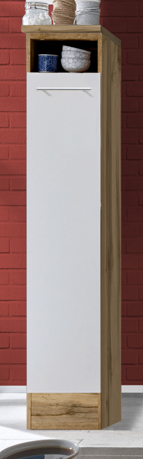 RESPEKTA Küchenzeile - weiß - Wildeiche - mit E-Geräten - 250 cm