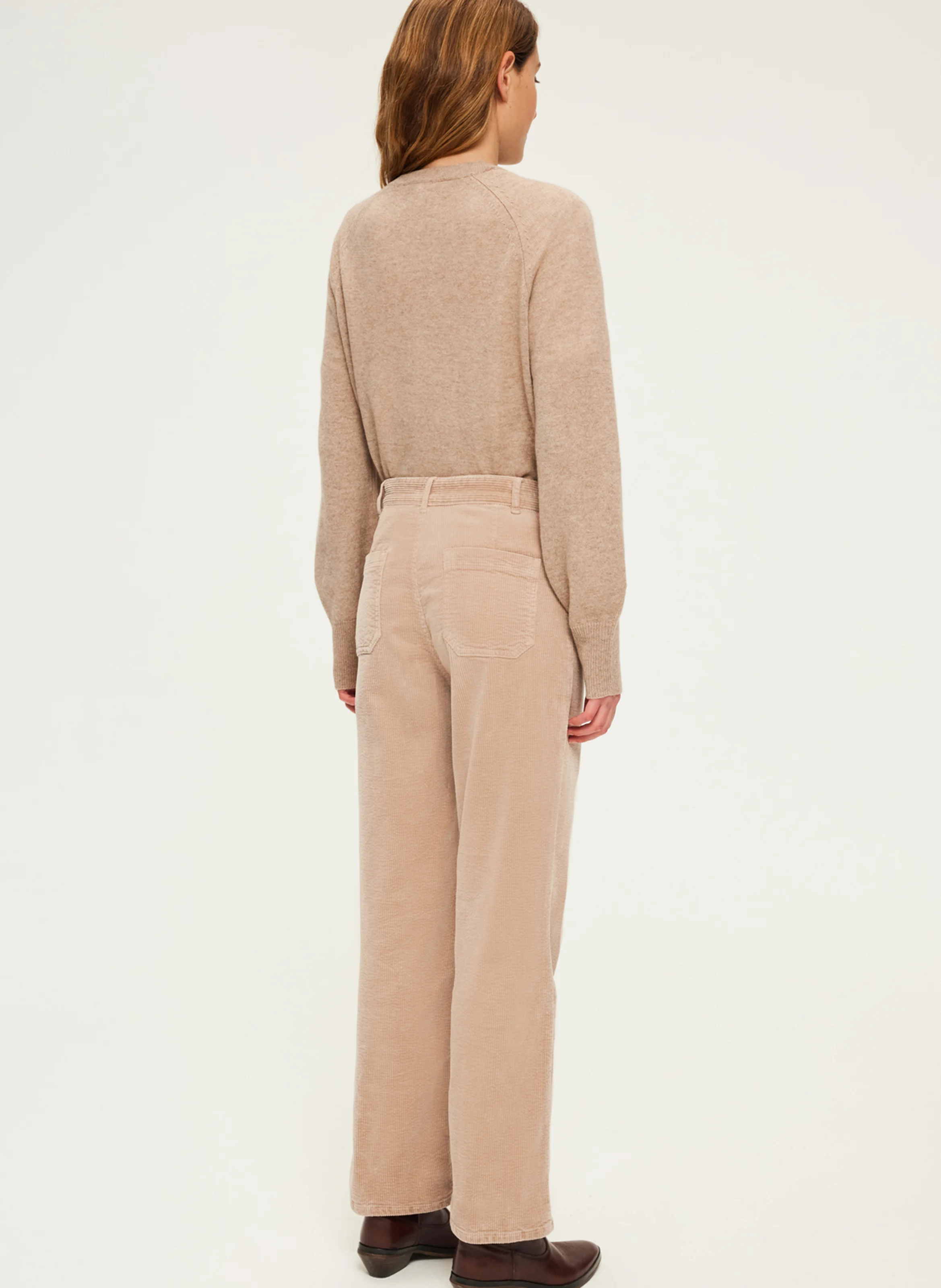 NANETTE - Pantalon droit en velours beige de coton | Beige