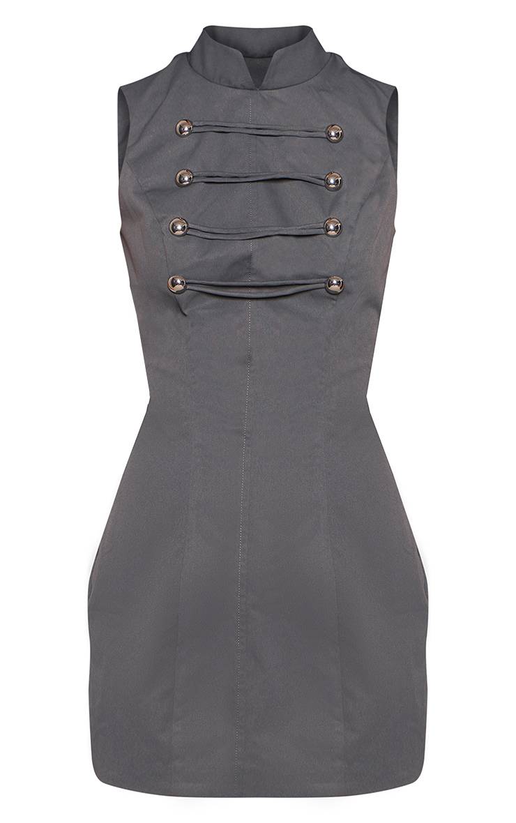 Gris Robe Ajustée Sans Manches À Détails Militaires