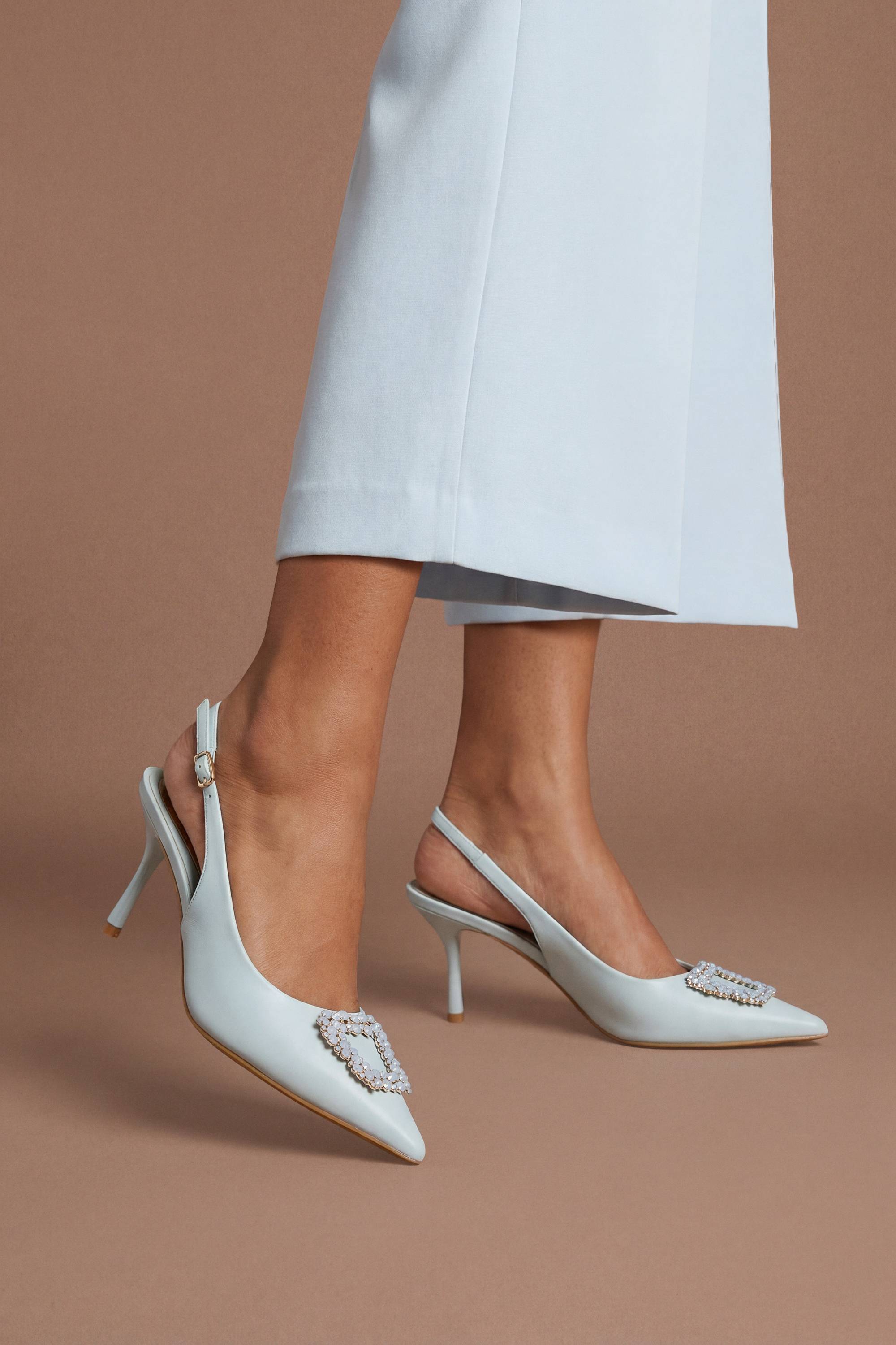 Coast Chaussures De Cour À Bride Arrière Diana En Synthétiquecuir Bleu Avec Bordure Colorée Carrée Et Talon Aiguille Moyen