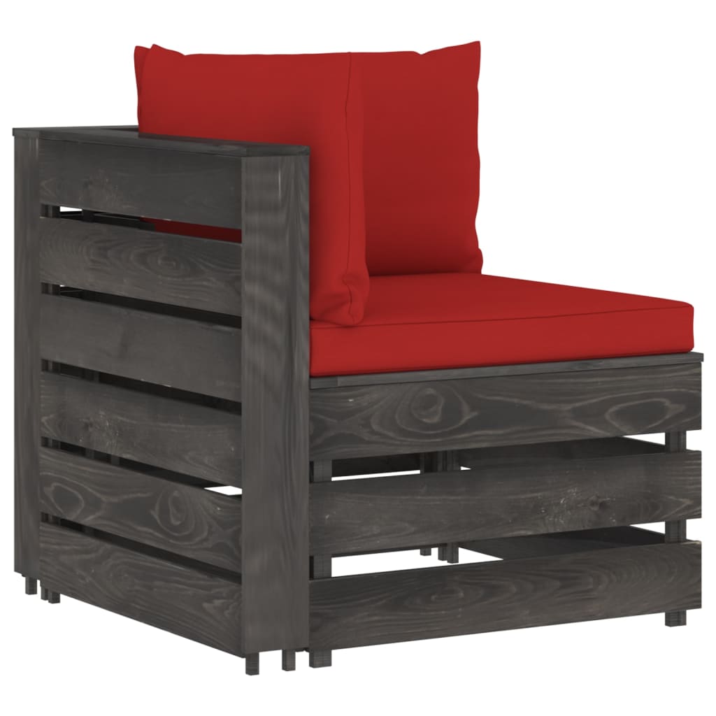 Salon de jardin meuble d'extérieur ensemble de mobilier 10 pièces avec coussins bois imprégné de gris
