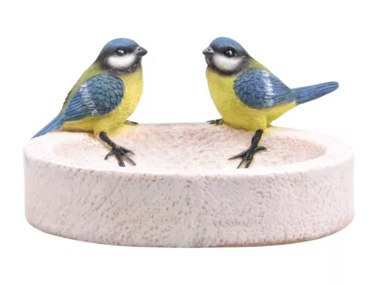 Bain oiseau en résine avec oiseaux 20 x 15 x 10.5 cm Mésange charbonnière