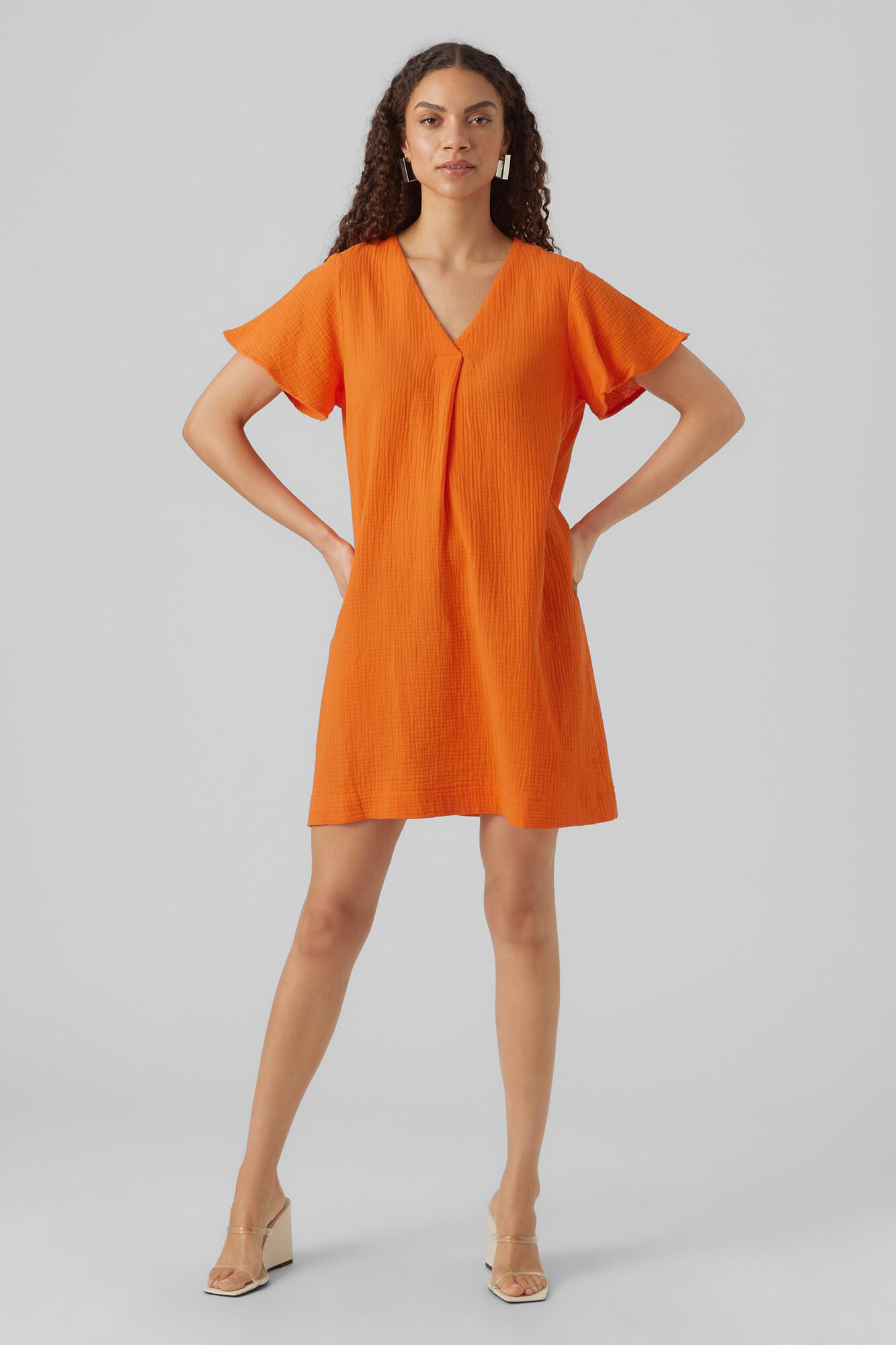 Vestido curto de algodão - Laranja