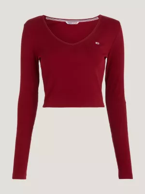 Camiseta cropped essencial de manga comprida canelada