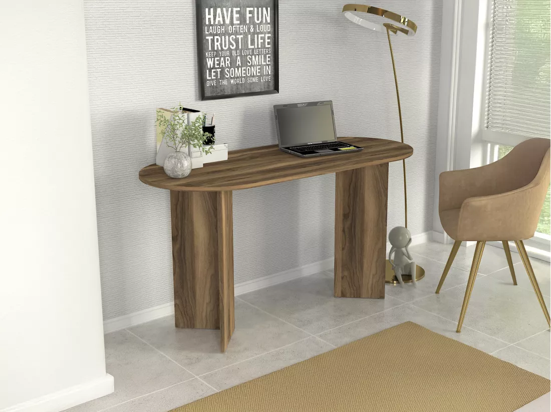 Bureau console - Coloris : Naturel foncé - TOPANIA