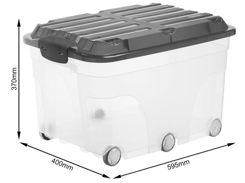Rotho Aufbewahrungsbox 2 Stück, Anthrazit/Transparent Aufbewahrungsbox mit Rollen