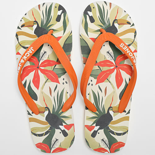 Tongs Palm Print Beige Floral