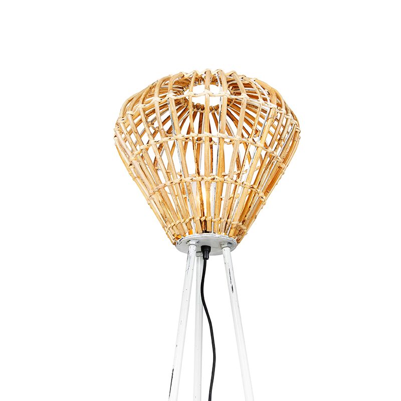 Landelijke vloerlamp tripod bamboe met wit - Canna Diamond