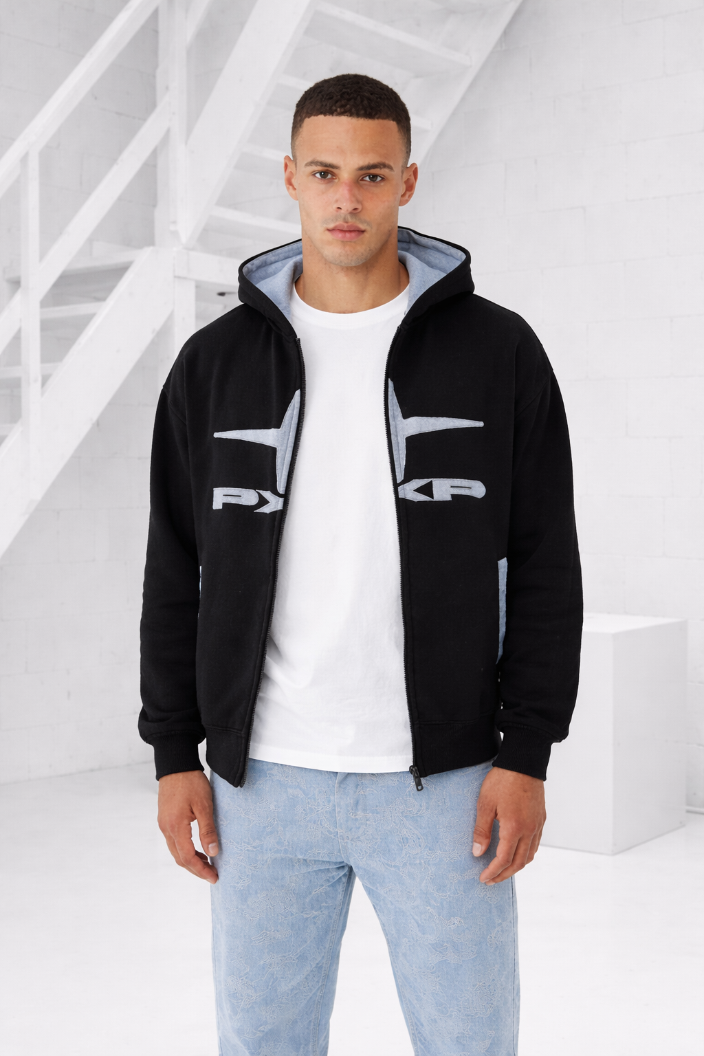 Project X Paris Vintage Full Zip Hoodie Heren Zwart/Lichtblauw