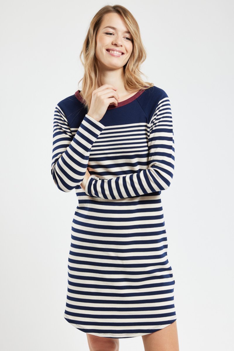 Chemise de nuit à rayures placées - coton épais