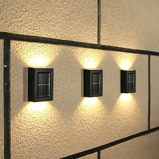 (4er Set) LED Solar Lampe Outdoor Garten Wandleuchte Wegbeleuchtung mit Dämmerungssensor (IP65) - Kaltweiss