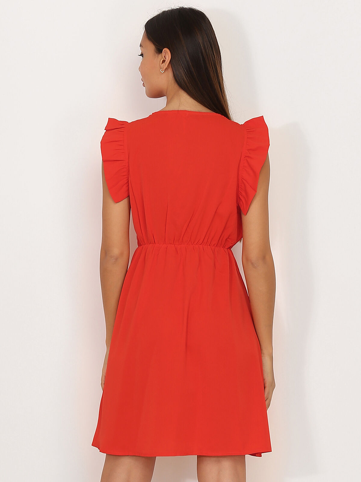 Robe patineuse cache cœur à volants- Rouge
