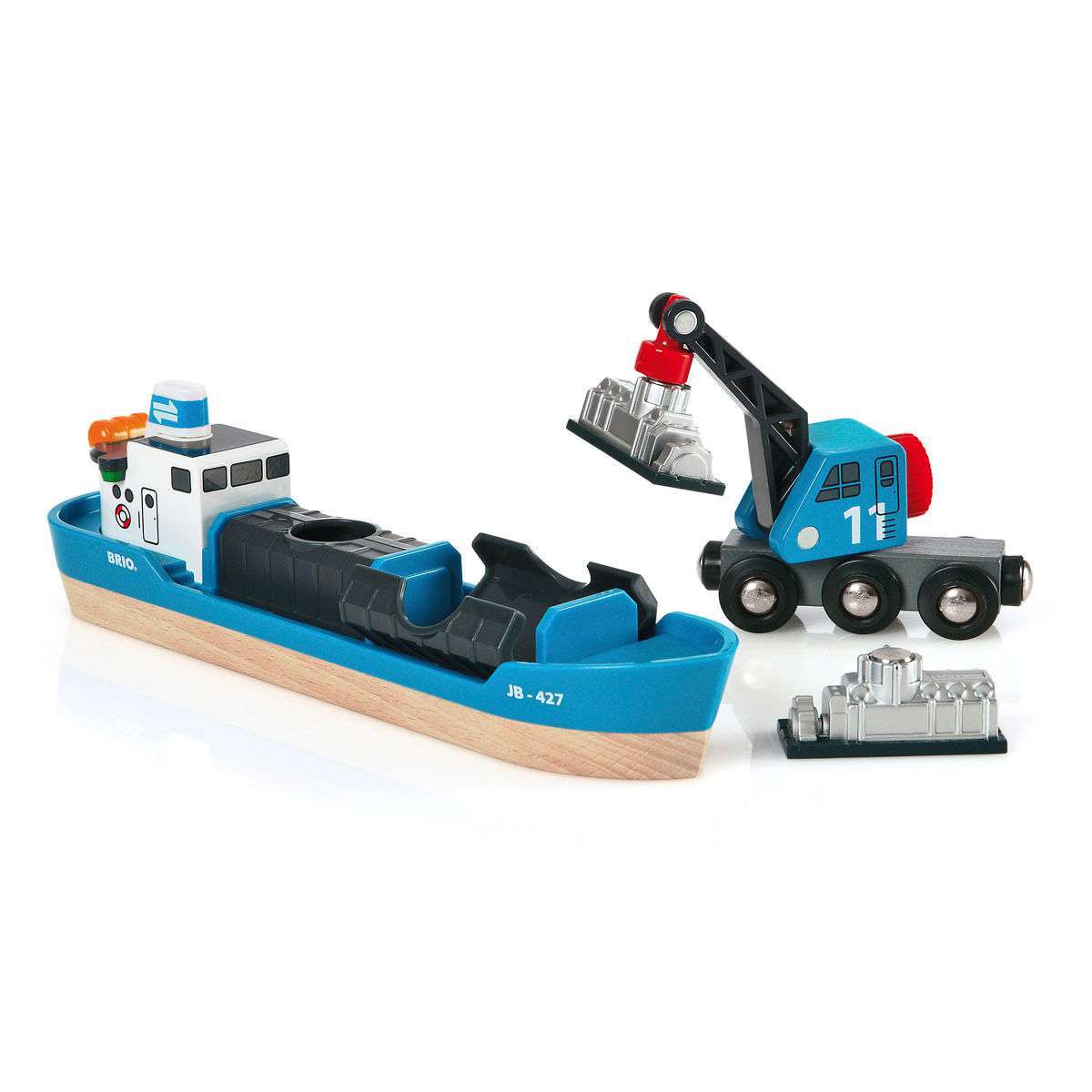 BRIO Spiel Containerschiff mit Kranwagen