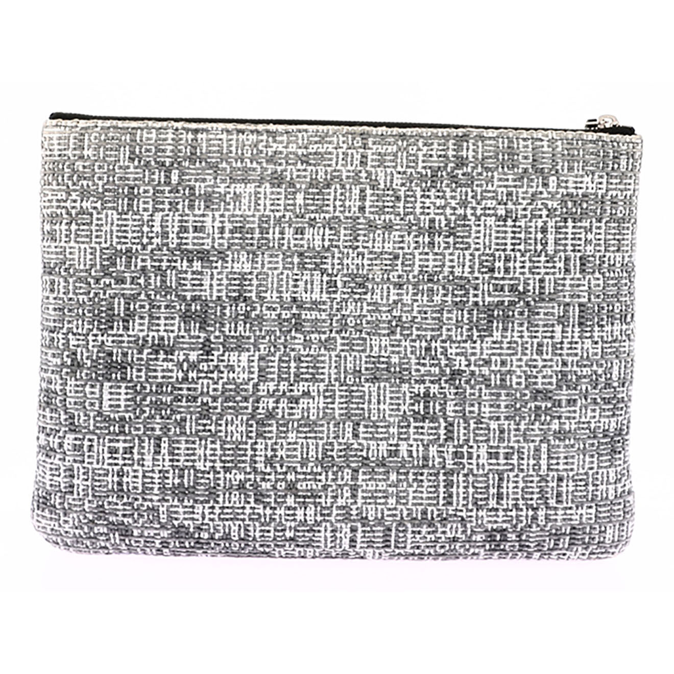 Chanel Pochette Deauville en Laine & Raphia grise - Très bon état - 27x20 cm