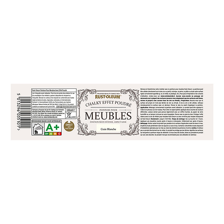 Peinture pour meubles Rust-Oleum craie blanche effet poudré mat intense 125ml