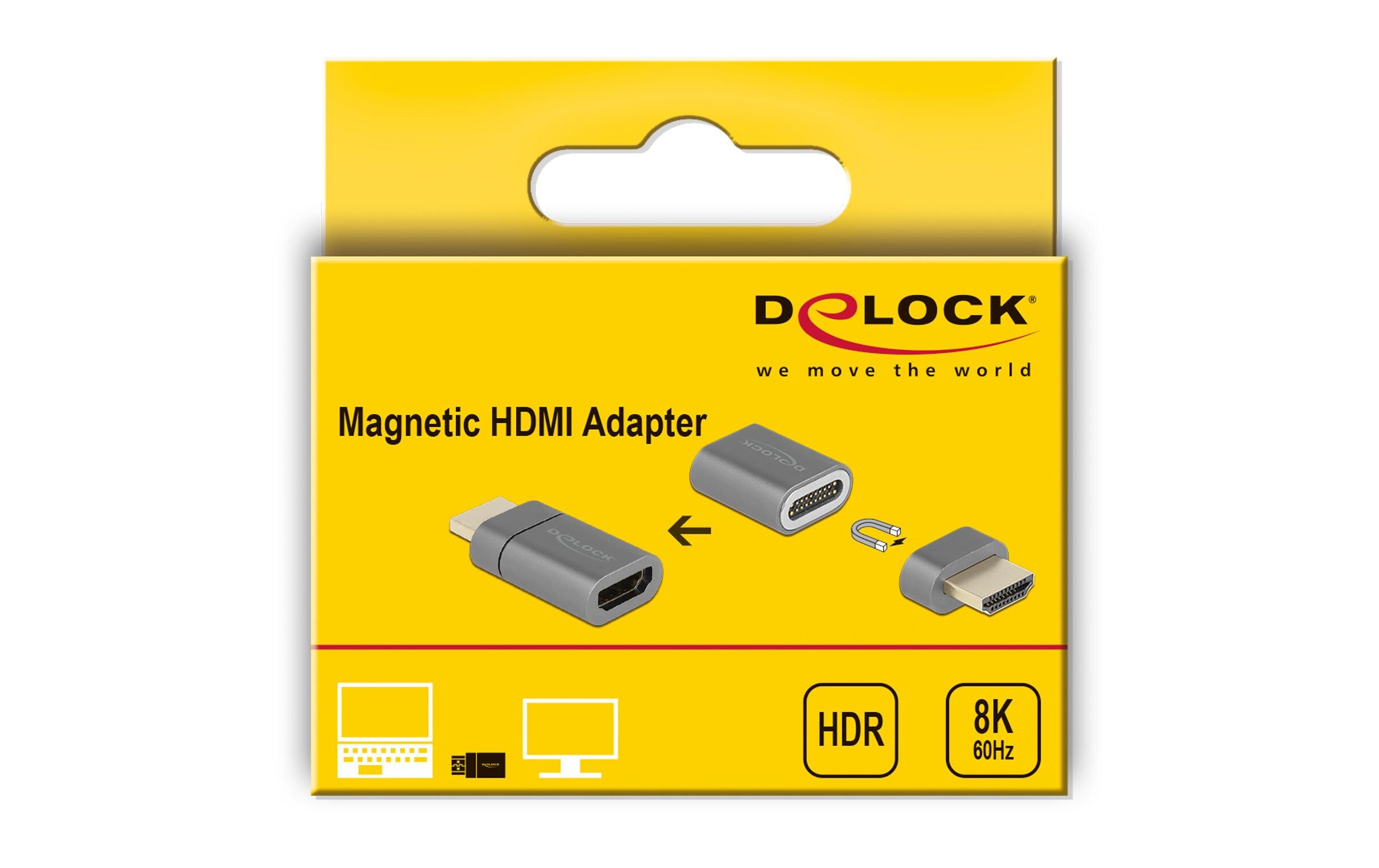 Adapter HDMI - HDMI 8K 60 Hz magnetischDelock HDMI Adapter Stecker zu Buchse 8K 60 Hz magnetisch