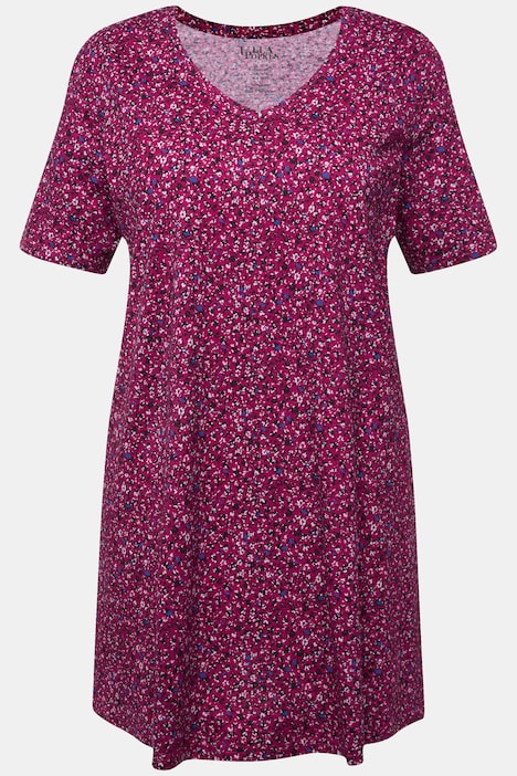 Longshirt, bedruckt, A-Linie, V-Ausschnitt, Halbarm