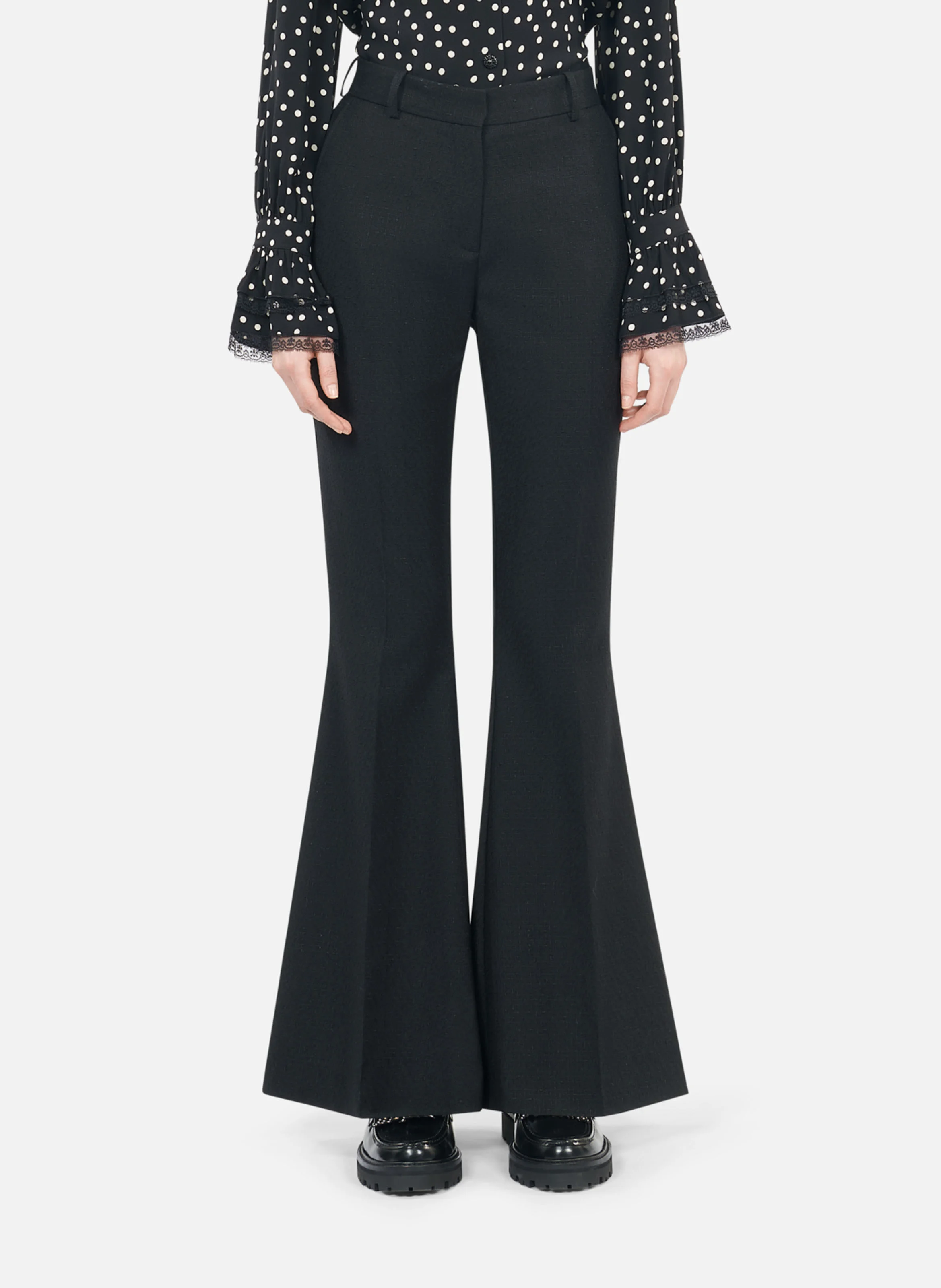 Pantalon à pinces en laine mélangée | Noir