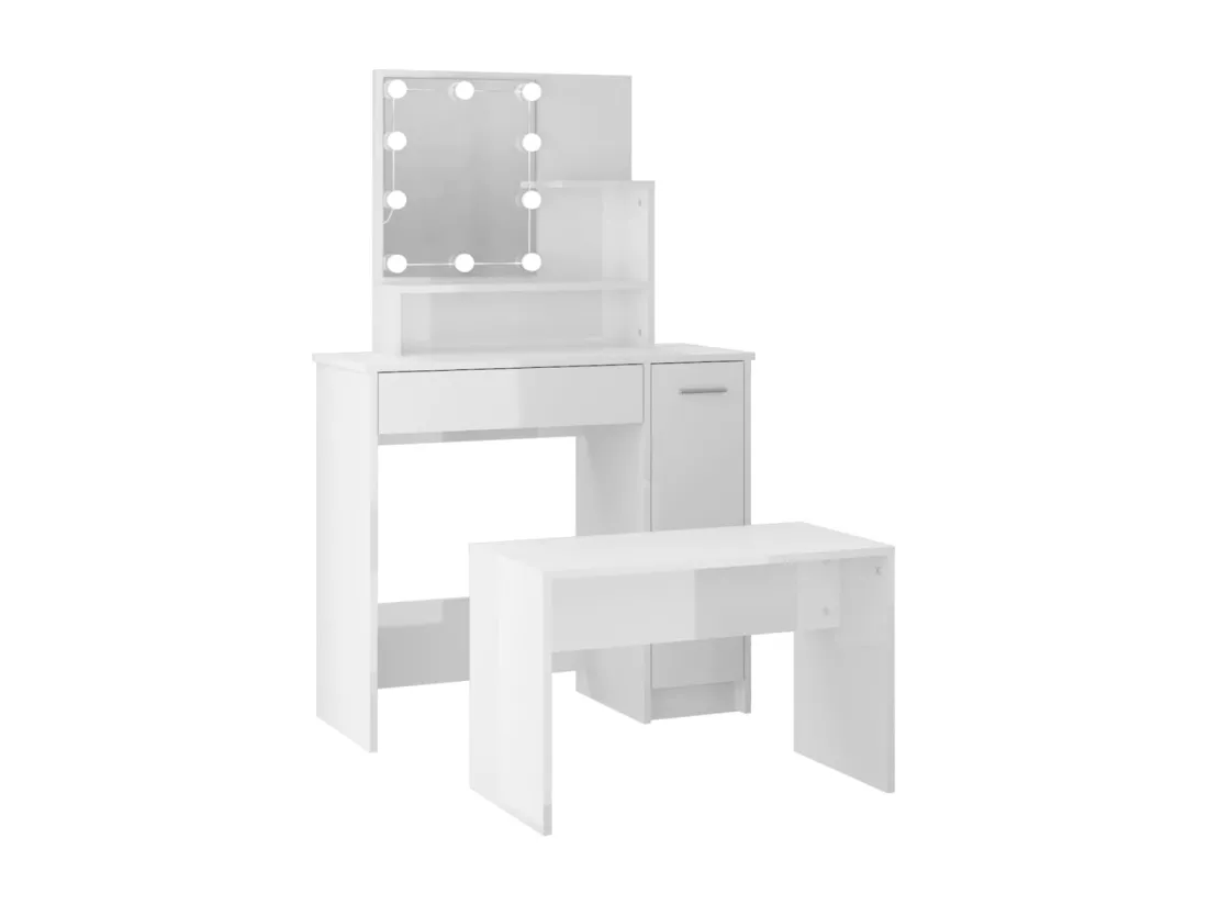 Ensemble de coiffeuse avec LED Blanc brillant Bois d'ingénierie