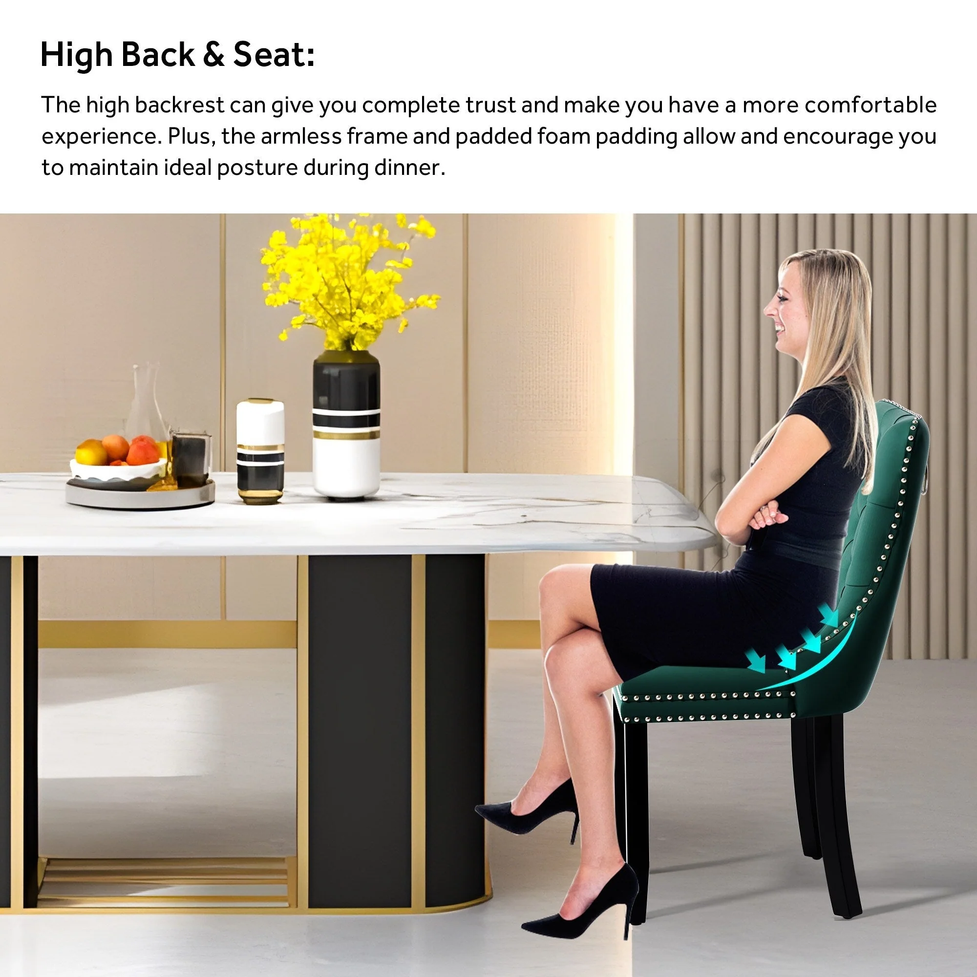 Upholstered Tufted Velvet Dining Chair with Solid Wood Legs Set of 6