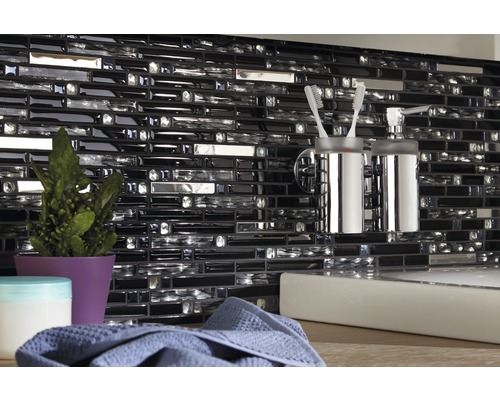 Glasmozaïek met metaal Kristal XCM GV878 29,8x33,8 cm zwart