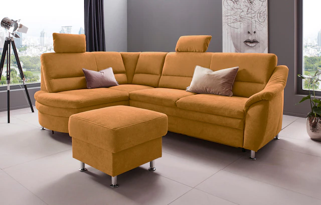 PLACES OF STYLE Ecksofa »Cardoso L-Form« Federkern, wahlweise mit Bett, Schubkasten
