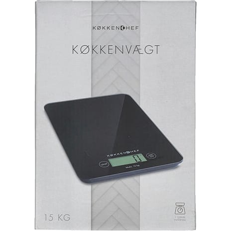 Køkkenchef digital køkkenvægt - sort glas (15 kg)