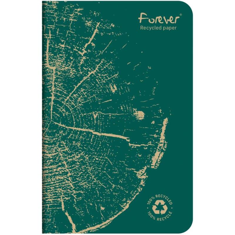 Carnet piqué FOREVER PREMIUM 100% recyclé 9x14cm 96 pages petits carreaux papier recyclé blanc 90 g - Assortis