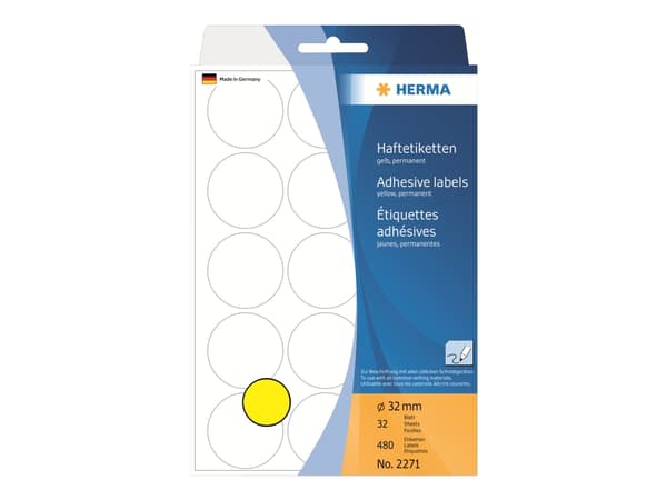 HERMA - Papir - permanent selvklebende - gul - 32 mm rund 480 etikett(er) (32 ark x 15) runde etiketter