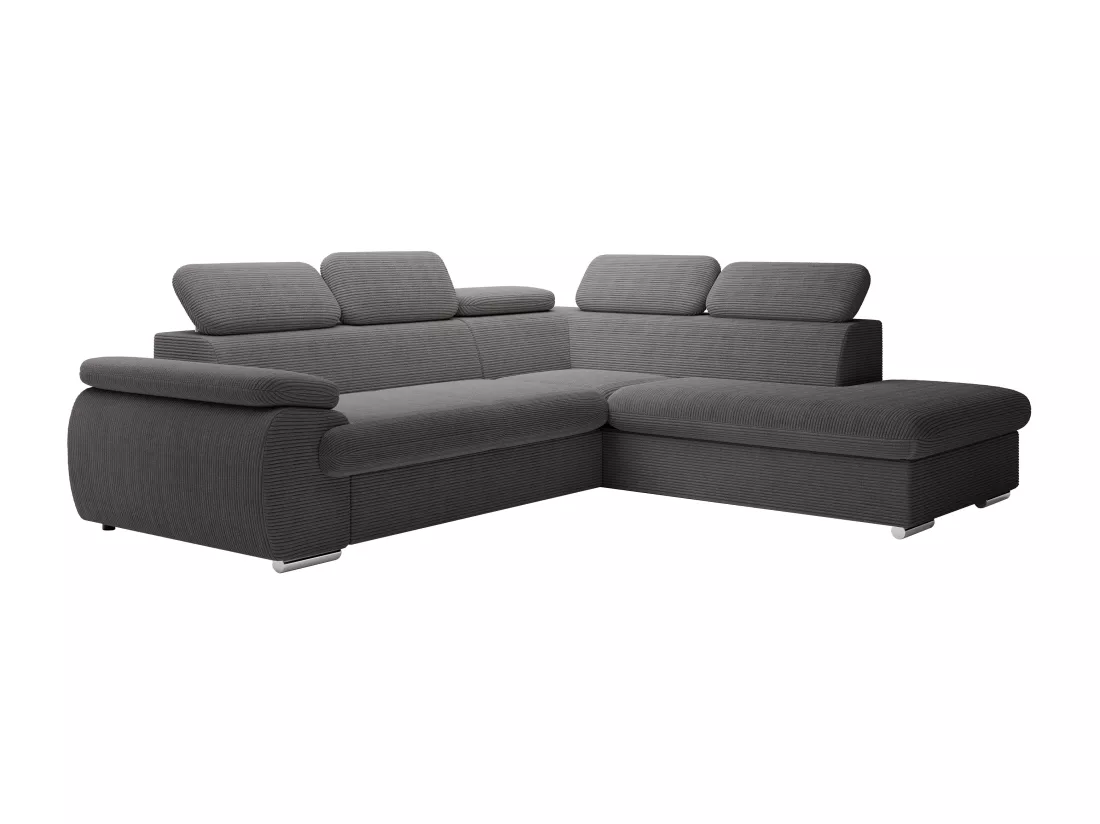Canapé d'angle droit convertible en velours côtelé gris foncé FABIEN