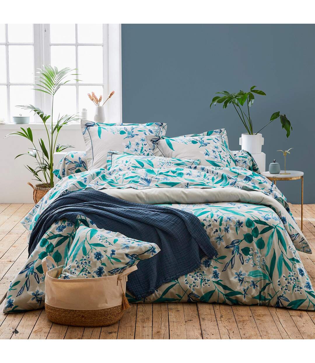 Drap plat 280x325 cm satin de coton FRIDA vert emeraude