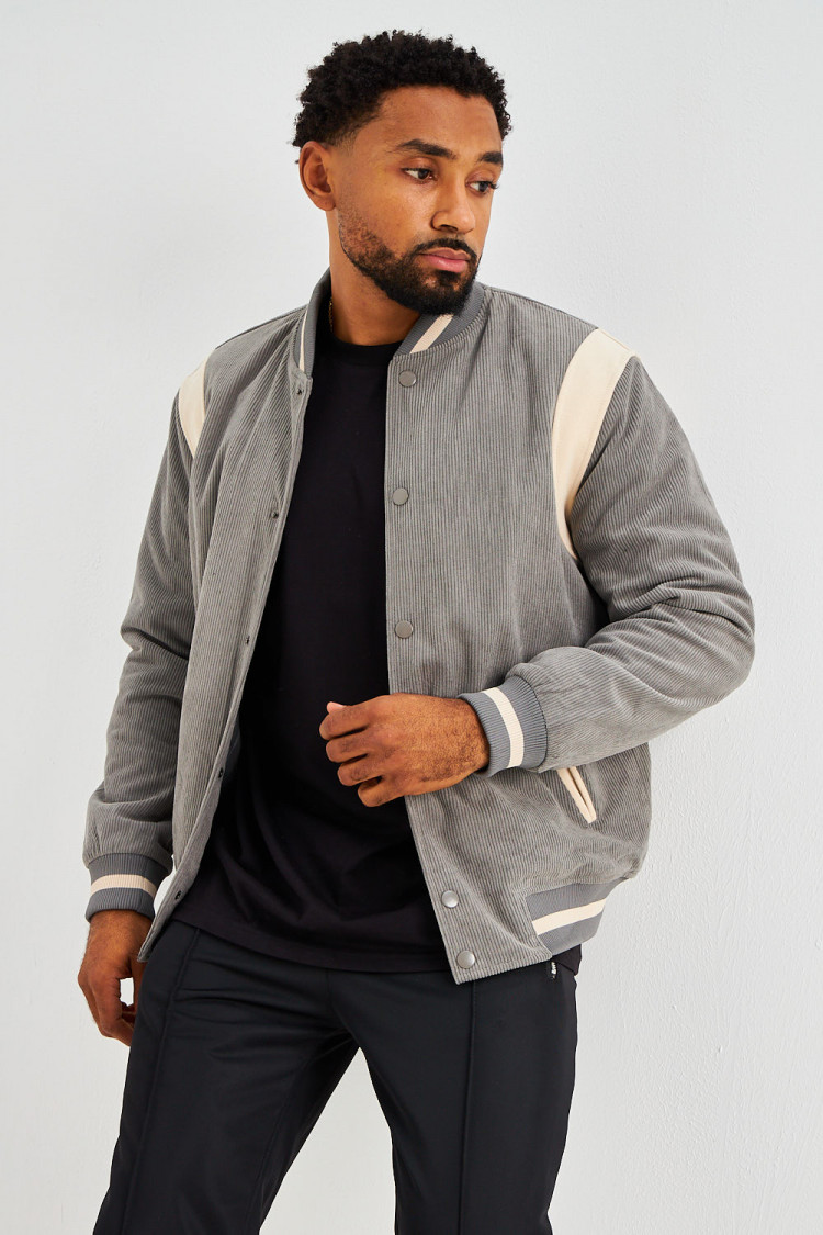 Bomber gris en velours côtelé