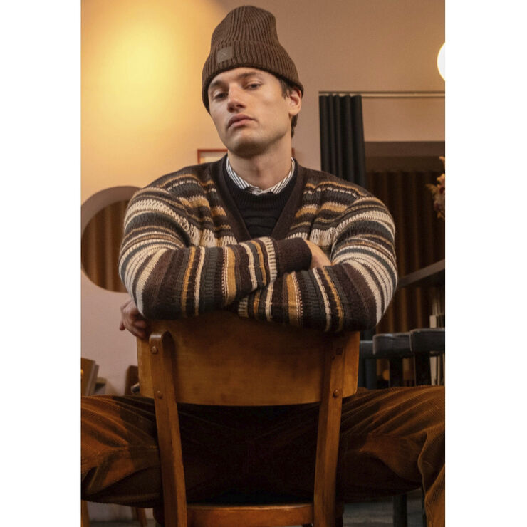 Clean Cut Copenhagen Phillip cardigan Knit Deep green/ecru stripe