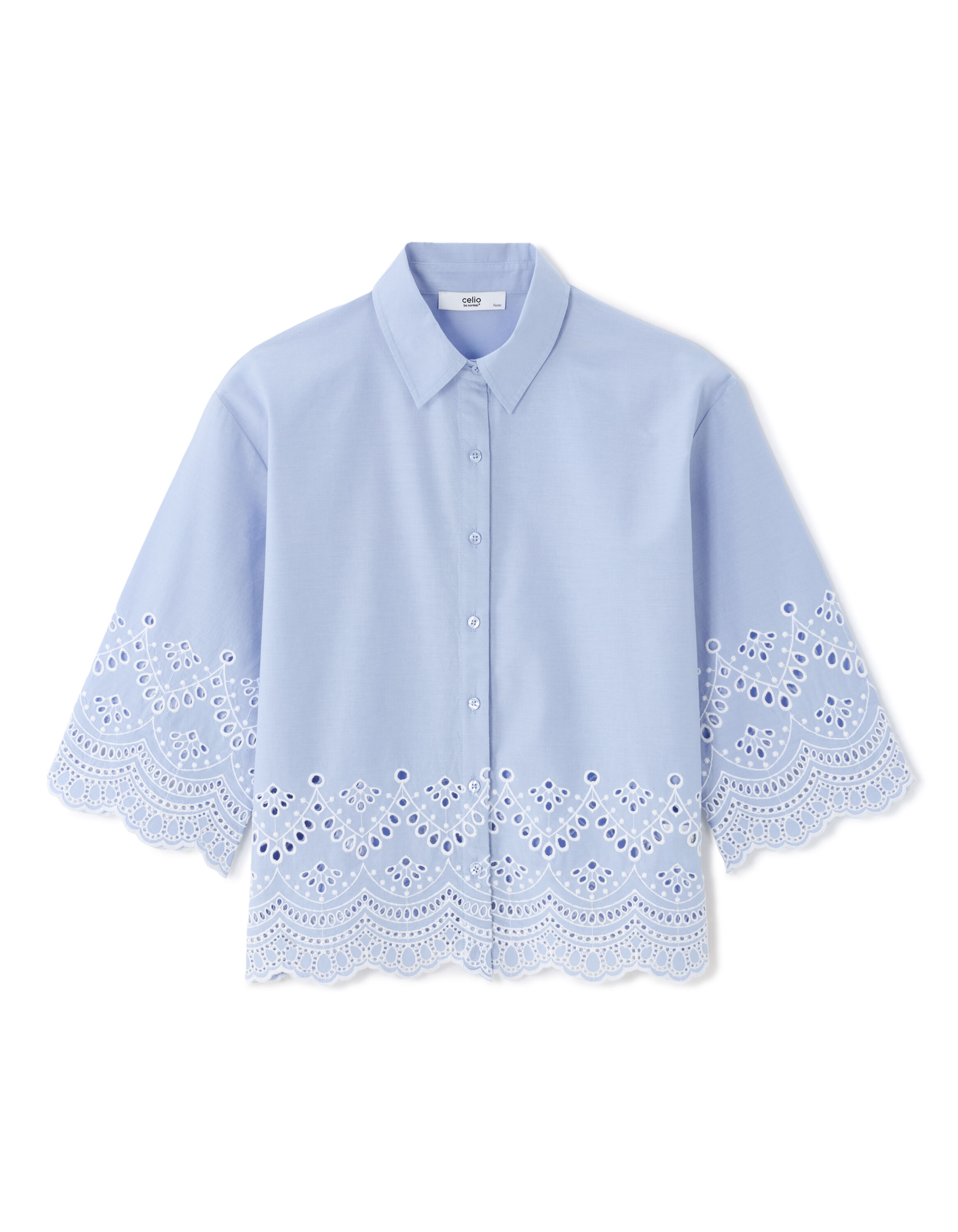Chemise en popeline 100% coton en broderie anglaise - bleu lavande