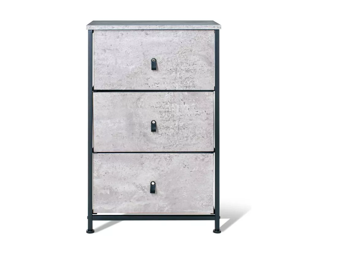 Fedra - Commode 3 tiroirs en tissu, façade et étagère supérieure en bois mélaminé stratifié