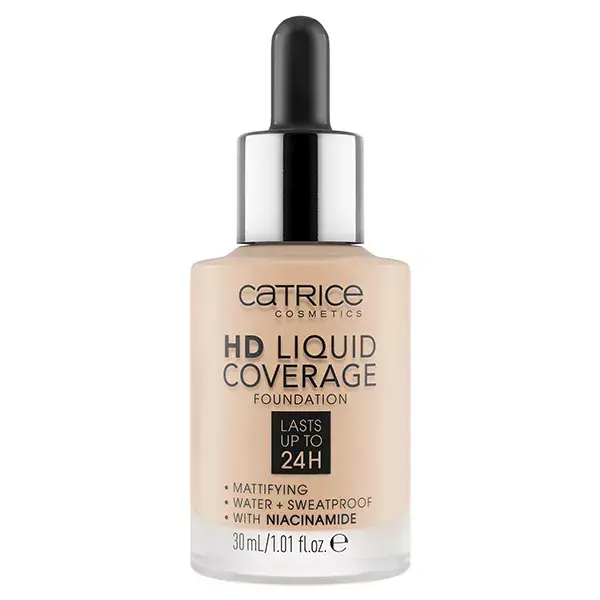 Base líquida Catrice Visage HD com cobertura total, cor 010 Bege Claro, 30ml