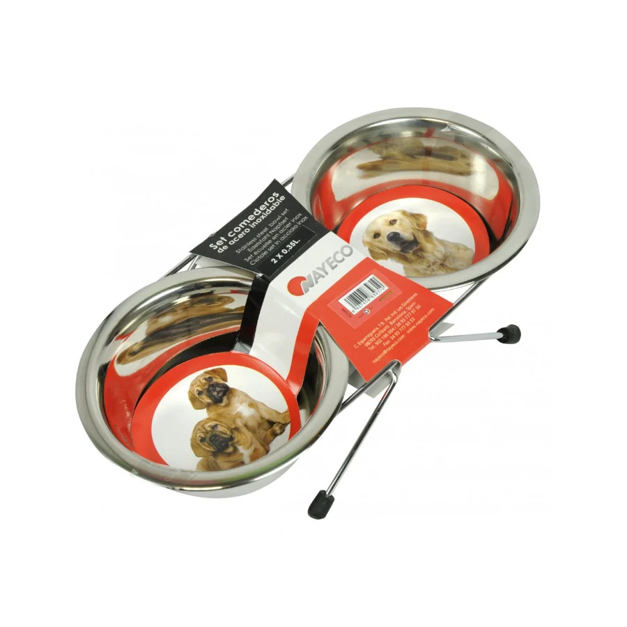 Alimentador duplo elevado para cães Nayeco em aço inoxidável