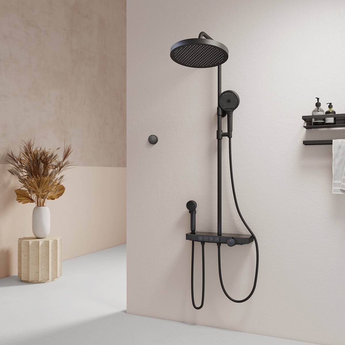 EMKE 3-in-1 Douchesysteem Regendoucheset met Hoofddouche, Handdouche en Kraan, Moderne Douchegarnituurset voor Badkamer, Zwart
