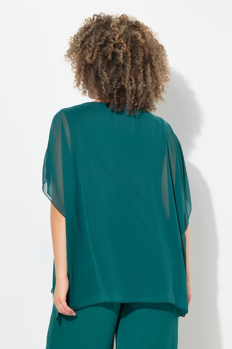 Chiffonbluse, doppellagig, V-Ausschnitt, Halbarm