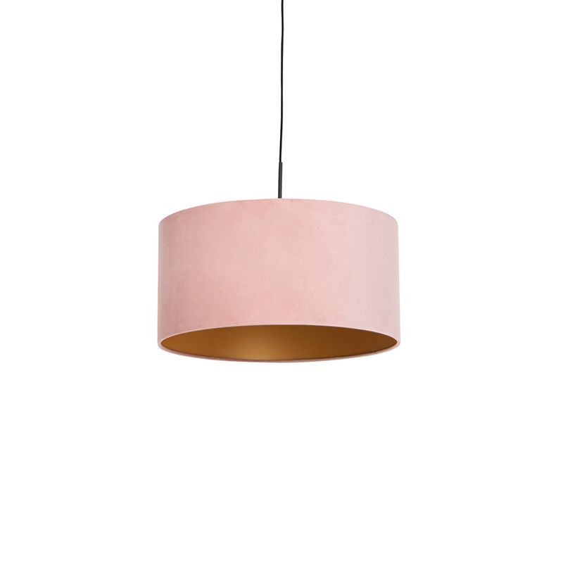 Hanglamp met velours kap roze met goud 50 cm - Combi