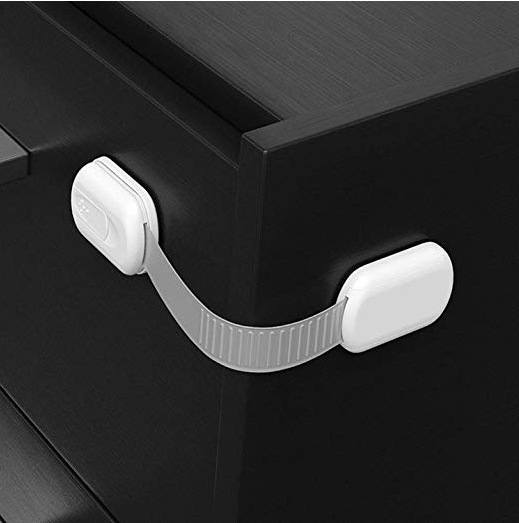 (10er Set) Universal Verstellbare Baby Kindersicherung Selbstklebende Schutzvorrichtung für Türe / Schubladen / Schrank - Weiss
