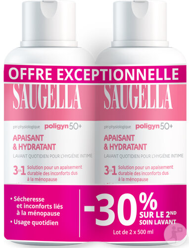 Saugella Poligyn 50+ Lavant Quotidien Hygiène Intime Apaisant Et Hydratant 2x500ml