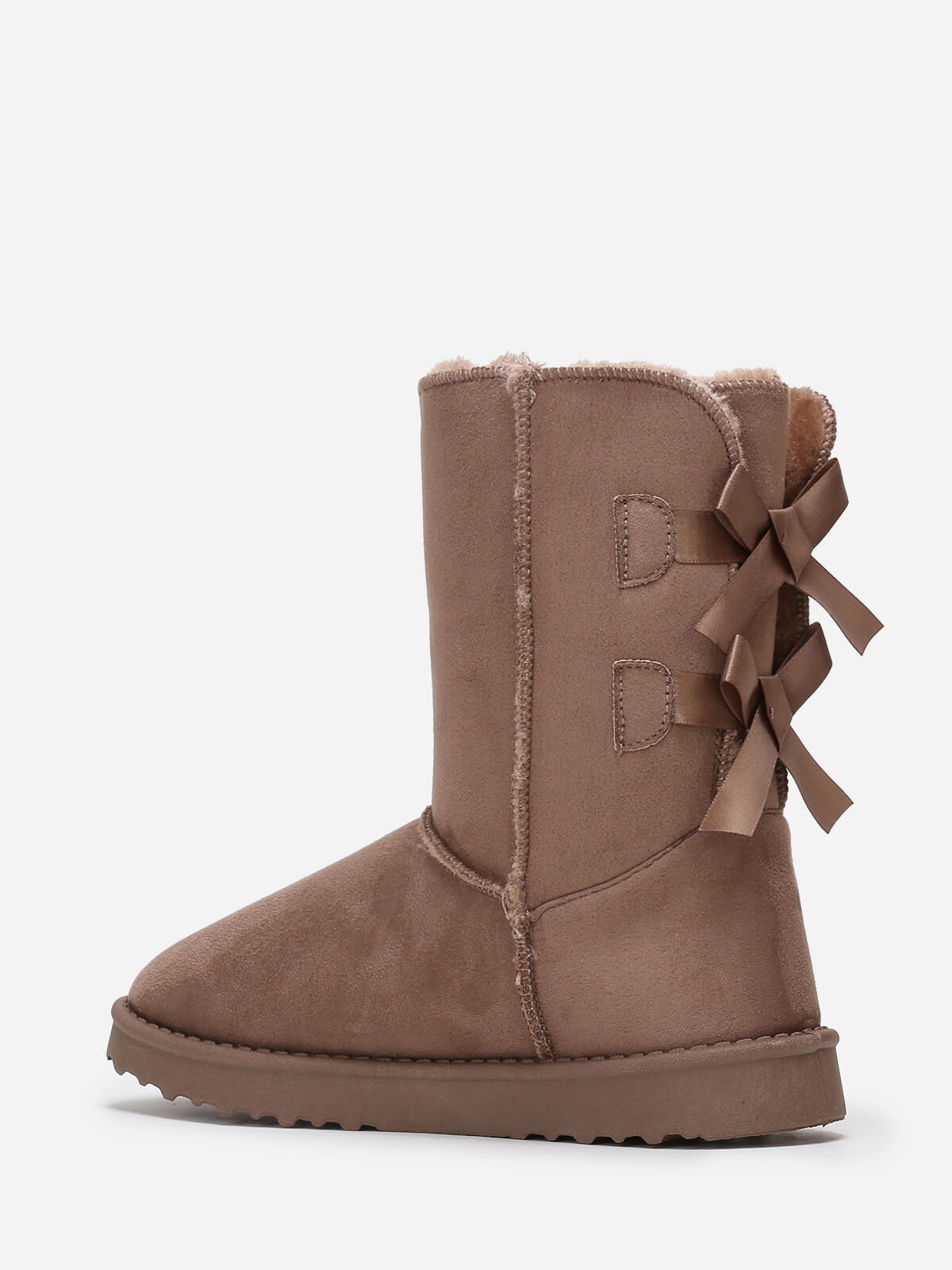 Boots fourrées à rubans noués- Taupe