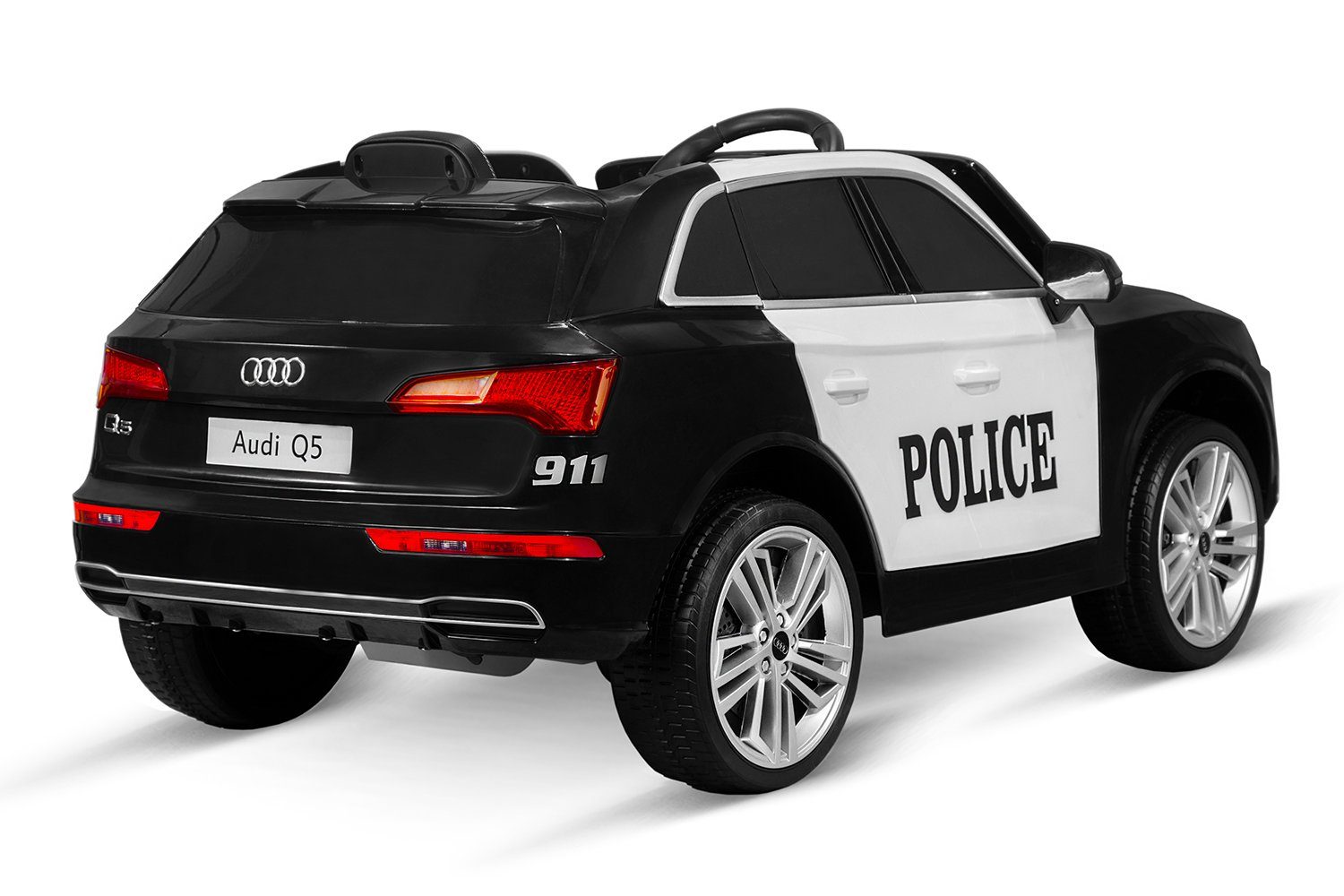 Carrinho elétrico infantil Kidix Audi Q5 Police com 2 baterias de 40W 12V 7Ah.