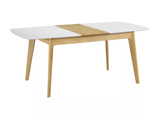 Table extensible rallonges intégrées rectangulaire blanc et bois L140-180 cm MEENA