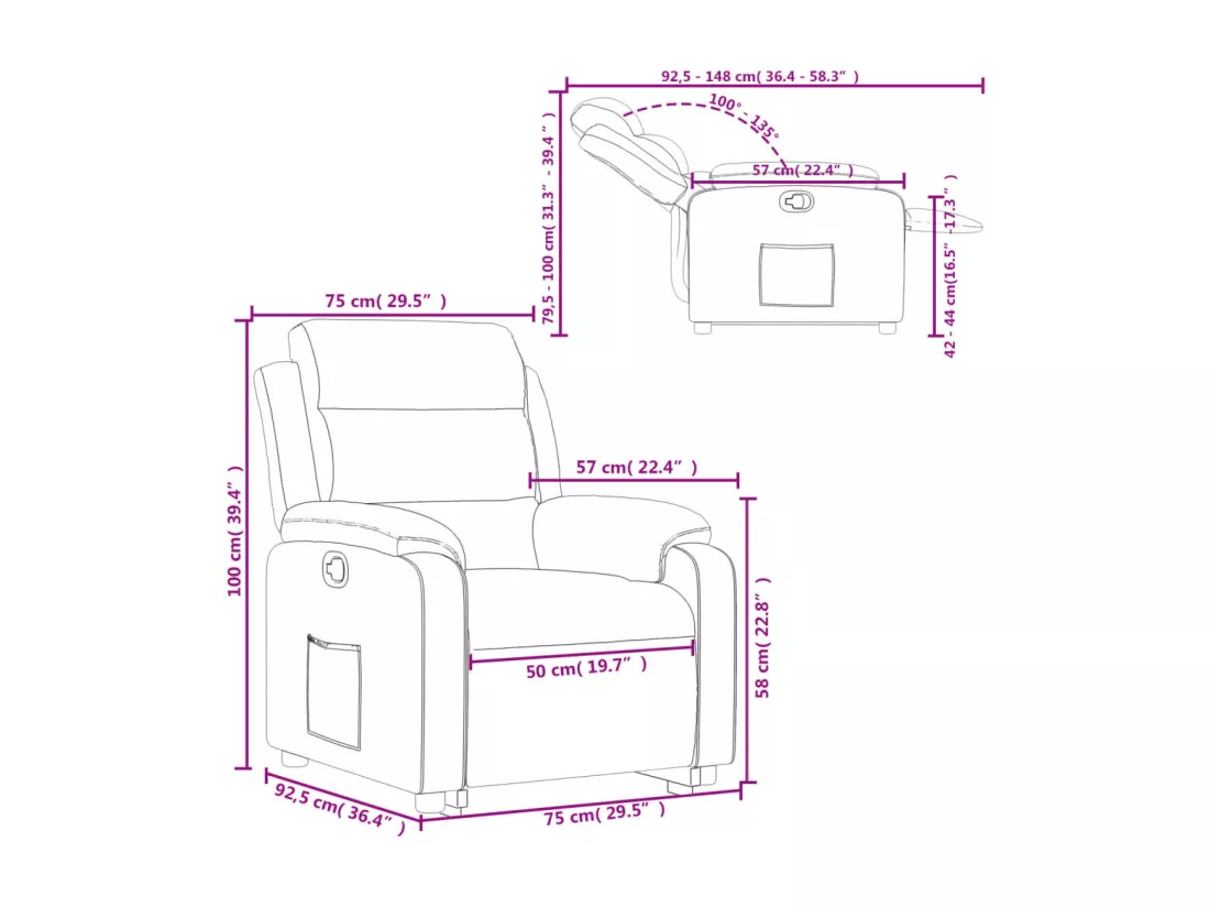 Fauteuil inclinable rouge bordeaux tissu